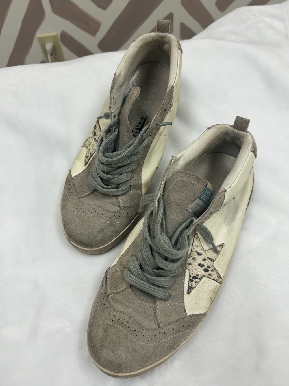 Golden Goose Taupe Suede & Cream Leather Star Sneakers